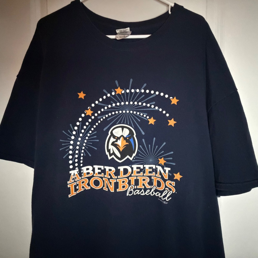 Vintage 2013 Aberdeen IronBirds Baseball Graphic T-Shirt Navy Blue Sz Mens 3XL‎